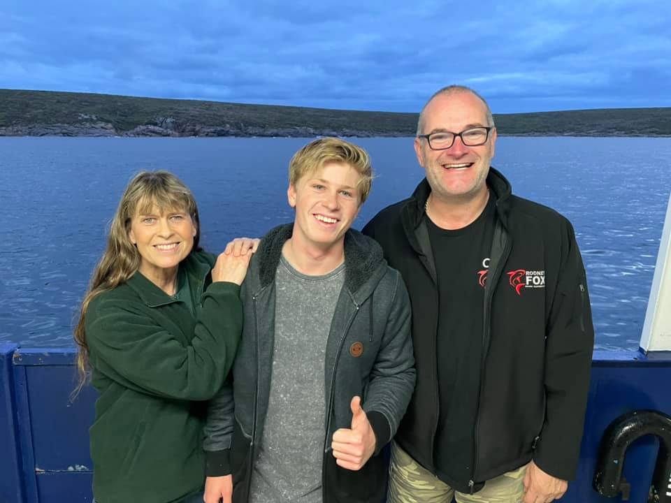 Robert Irwin onboard the MV Rodney Fox with Terri Irwin and Mark Tozer